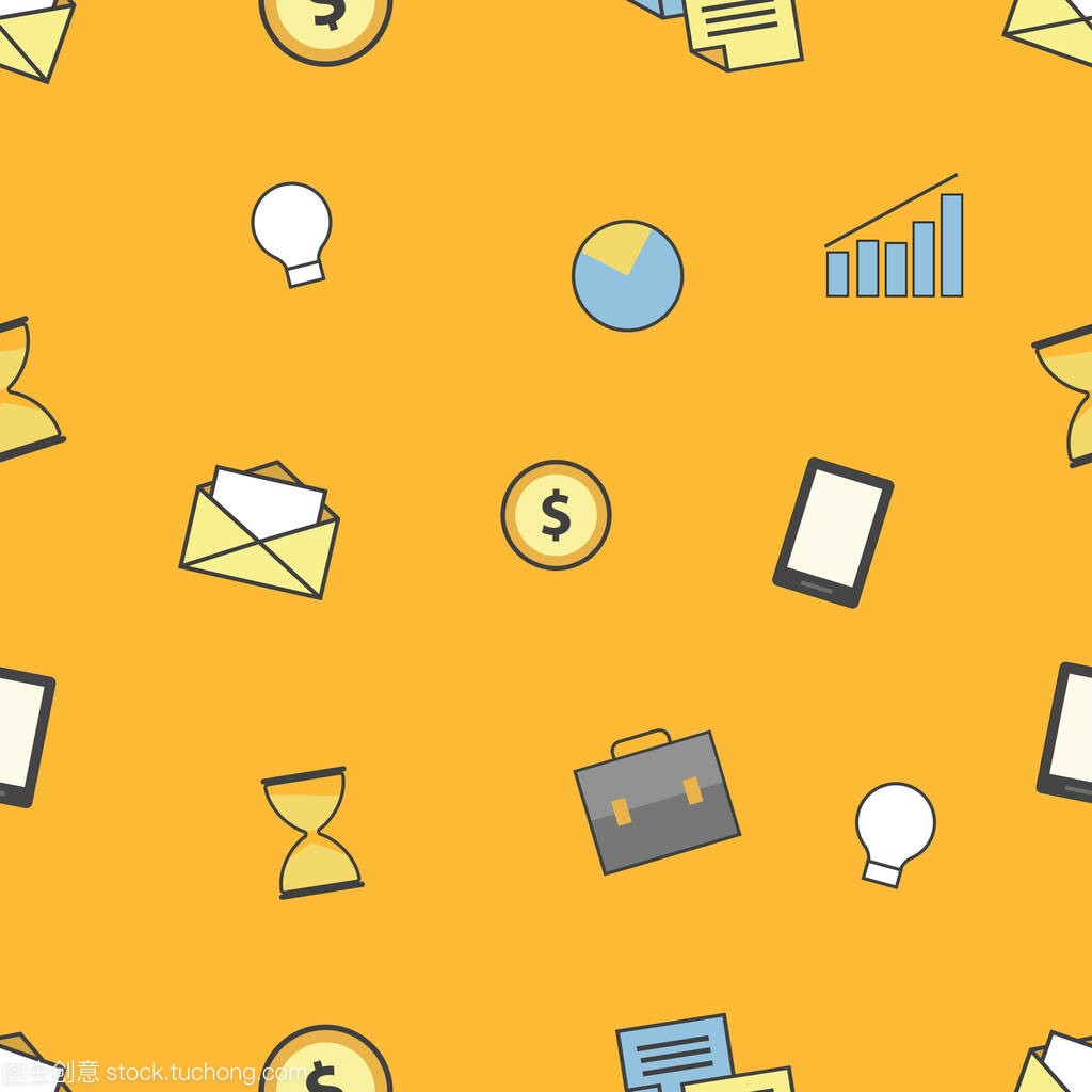業務和財務圖標的設置。無縫圖案背景